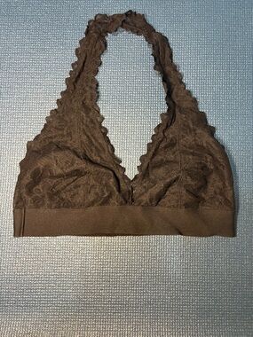 PINK Victoria's Secret Brown Lace Halter Bralette with Elastic Band